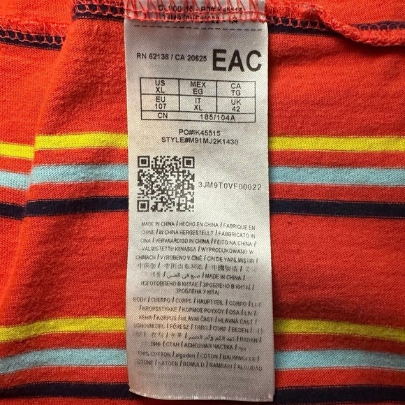 Guess‎ Los Angeles T-shirt Men XL Orange Retro Striped Triangle Embroidered Logo - Picture 9 of 11